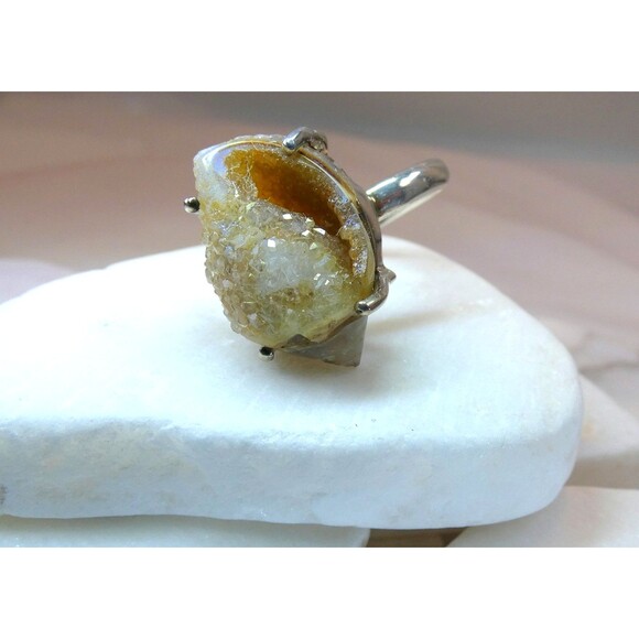 Spiralite Fossilized Quartz Crystal Shell Sterling Silver Ring Size 8 RARE - Picture 5 of 10